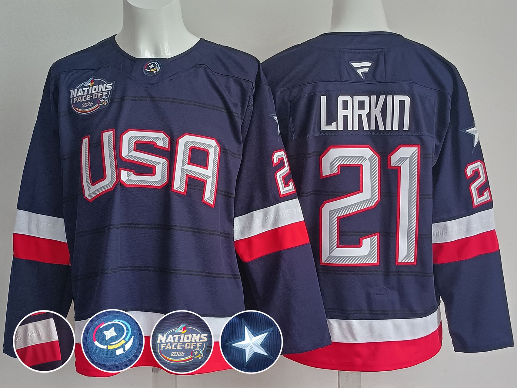 Men USA 21 Larkin Dark Blue 2025 Fanatics Home Premium NHL Jersey